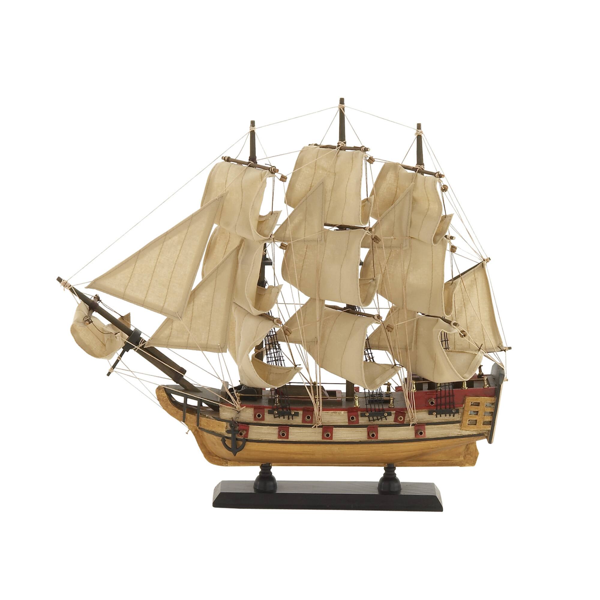 15" Wooden Coastal Sailboat Sculpture